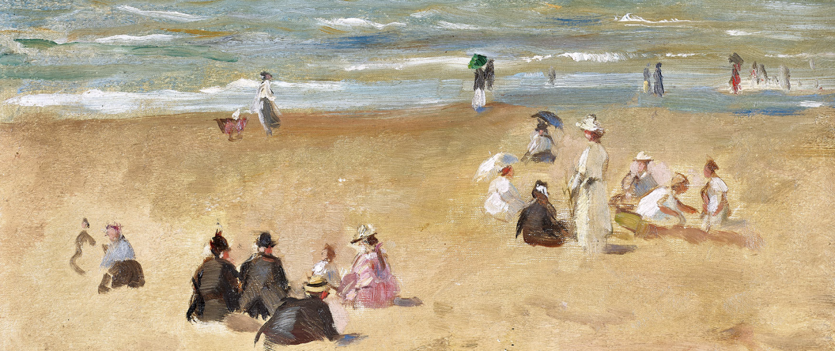 Gloggner Kunstauktionen | Salomon Garf (1879–1943) «Plage de Trouville» Öl a/Lwd., 29 × 38 cm (Ausschnitt) | Kunstauktion 18. Oktober 2025