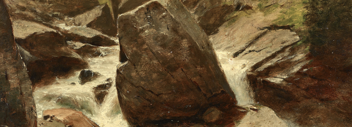 Gloggner Kunstauktionen | Gustave Eugène Castan (1823-1892) «A Randa − Vallée de Zermatt»  Öl a/Papier, über Holztafel, 38 × 58,5 cm (Ausschnitt) | Kunstauktion 17. Oktober 2026