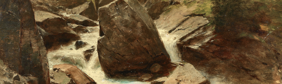 Gloggner Kunstauktionen | Gustave Eugène Castan (1823-1892) «A Randa − Vallée de Zermatt»  Öl a/Papier, über Holztafel, 38 × 58,5 cm (Ausschnitt) | Kunstauktion 17. Oktober 2026