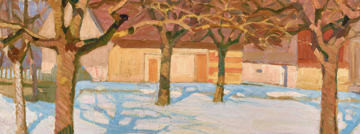 Gloggner Kunstauktionen | Franz Elmiger (1882–1934) «Scheune in Ermensee (Hausmatte)»  Öl a/Lwd., 56 × 75 cm (Ausschnitt) | Kunstauktion 17. Oktober 2026